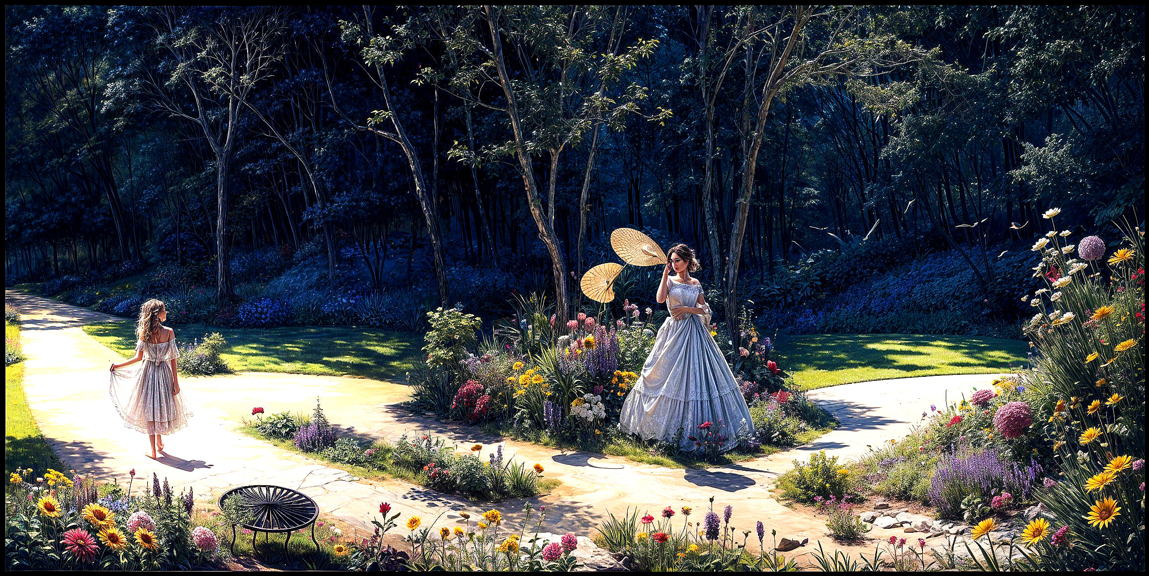 Young Women in a Vibrant Garden Setting