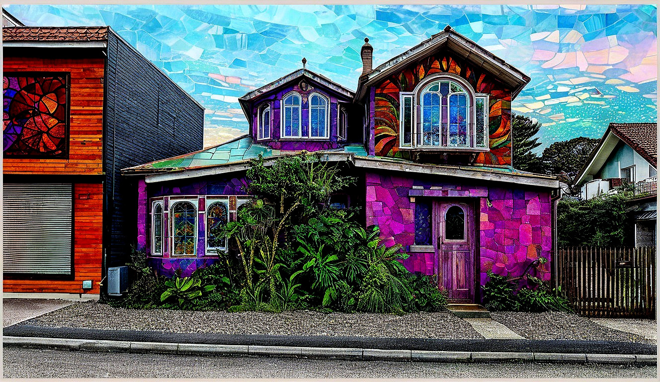 Colorful House with Stained Glass and Unique Design