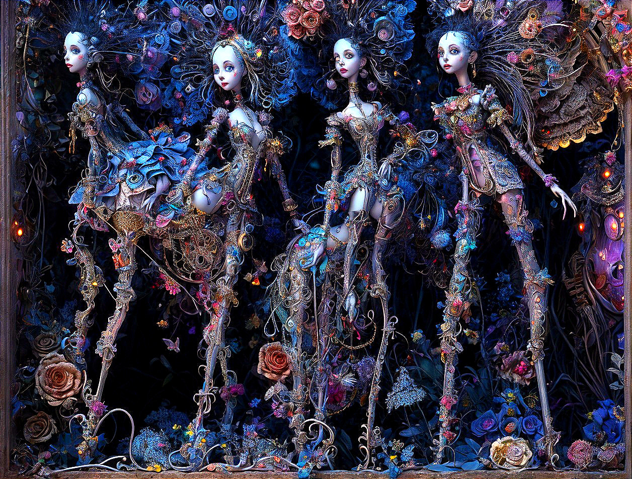 Fantasy Dolls in Intricate Costumes and Floral Decor