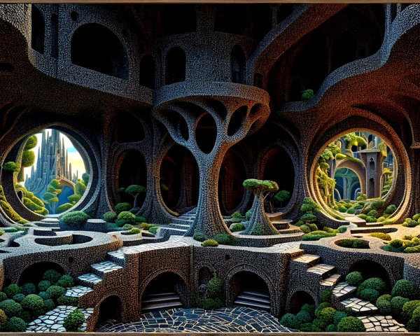 Fantasy Landscape of Textured Stone and Foliage