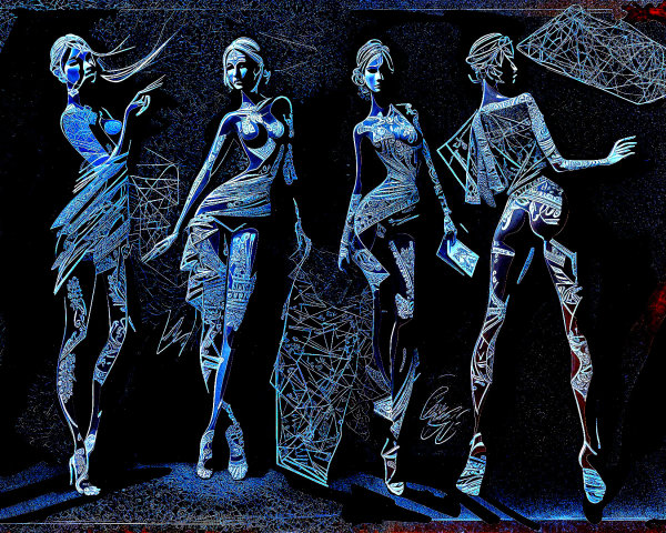 Stylized Female Figures with Geometric Patterns