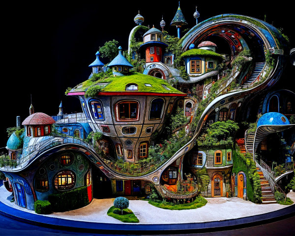 Whimsical Structure with Curving Pathways and Domes