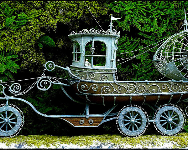 Intricately Designed Metallic Boat on Wheels