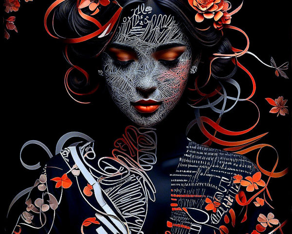 Portrait of a Woman with Intricate Facial Designs