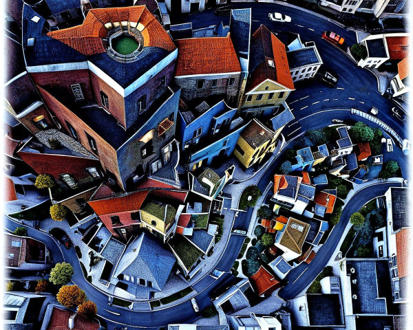 Vibrant Bird's-Eye View of Colorful Twisting Street