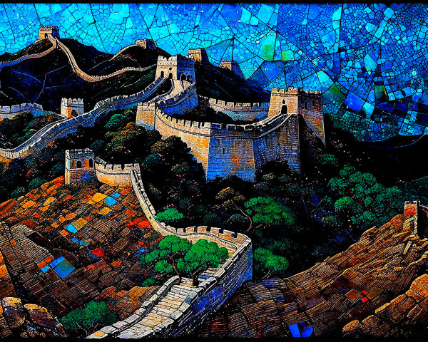 Artistic Representation of the Great Wall at Night