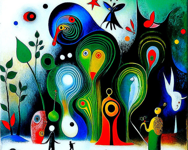 Vibrant Whimsical Artwork with Abstract Forms and Colors