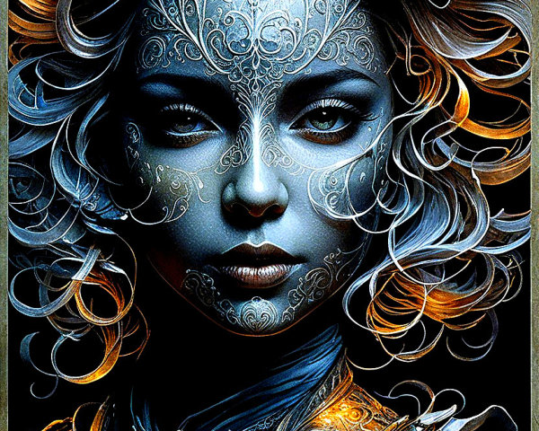 Portrait of a Woman with Intricate Patterns and Hair