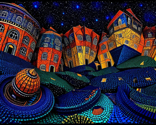 Surreal Landscape with Colorful Geometric Buildings