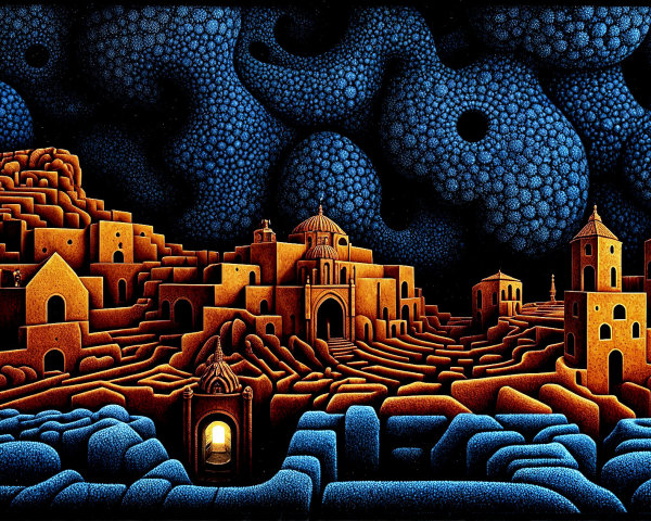 Surreal Landscape with Intricate Patterns and Architecture