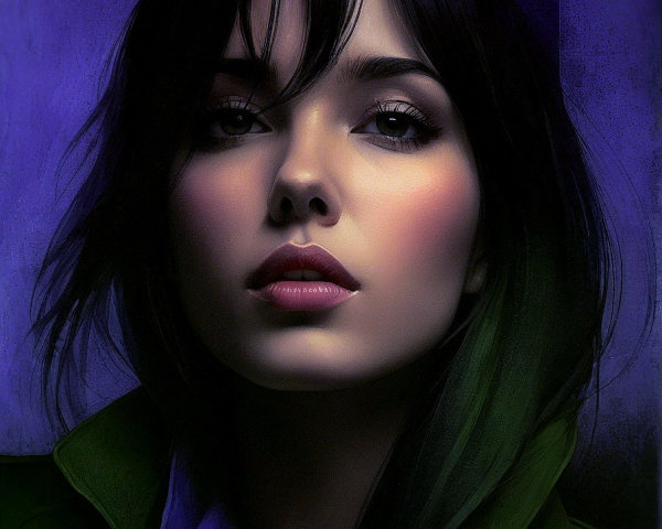 Portrait of a Young Woman with Dark Hair and Green Jacket