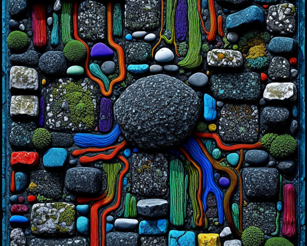 Textured Mosaic of Colorful Stones in Intricate Design