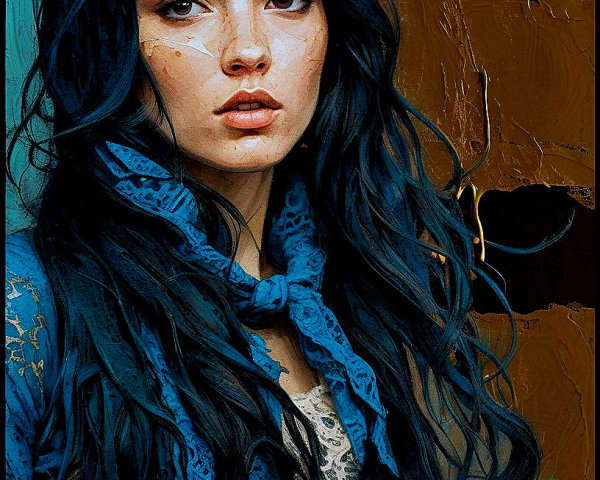 Portrait of a Young Woman with Dark Hair and Scarf