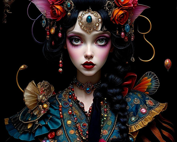 Portrait of a Woman with Flowers and Jewels