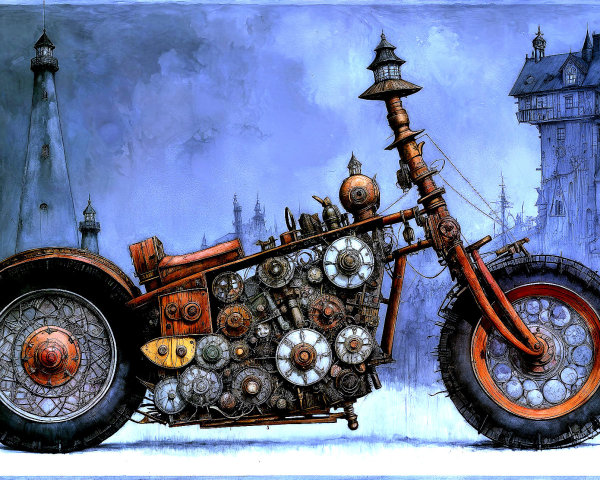 Vintage Steampunk Motorcycle with Intricate Design Elements