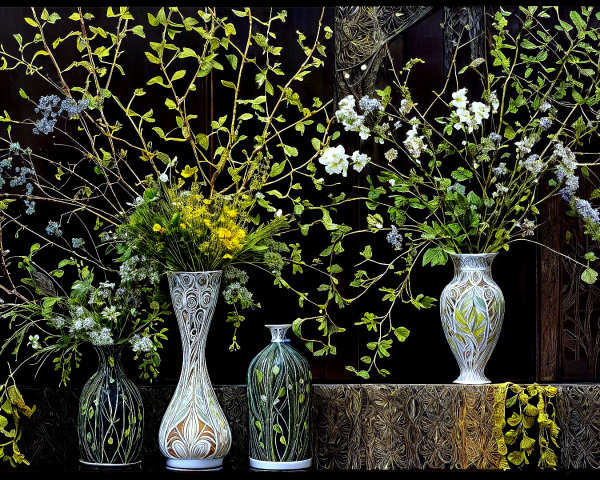 Decorative Vases with Vibrant Artificial Flowers Display