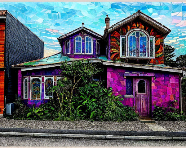 Colorful House with Stained Glass and Unique Design