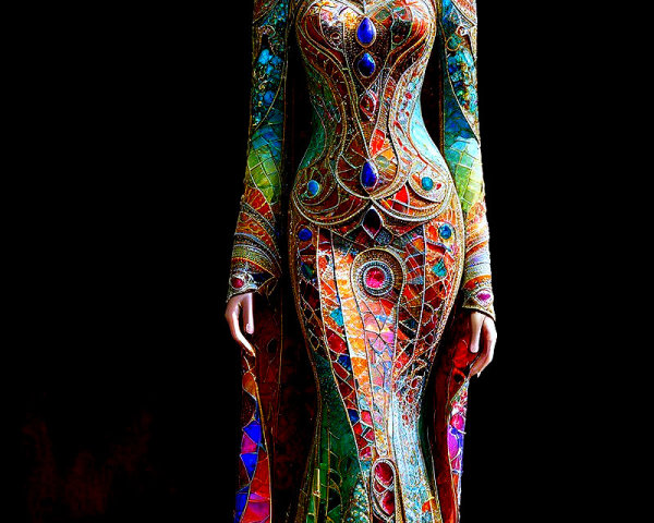 Intricately Designed Gown with Vibrant Colors and Patterns