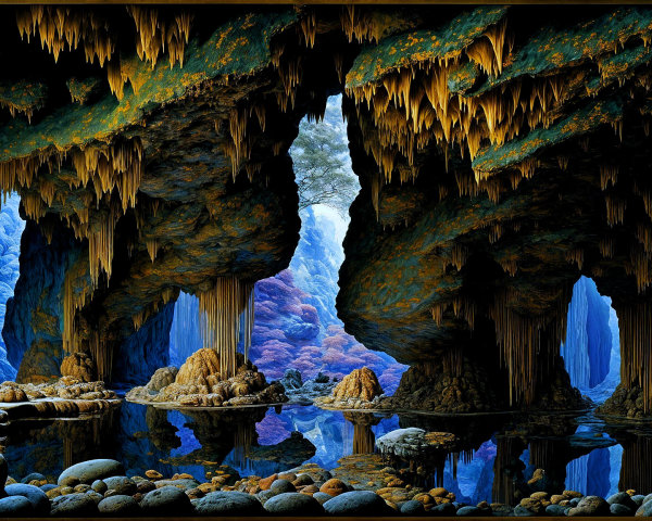 Underground Cavern with Stalactites and Stalagmites