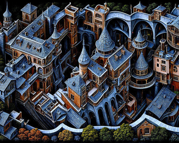 Intricate Architectural Layout of a Fantastical Cityscape