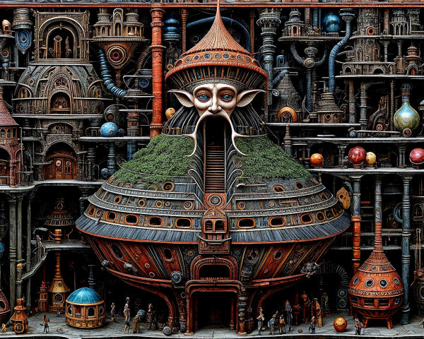 Intricate Cityscape with Organic and Architectural Elements