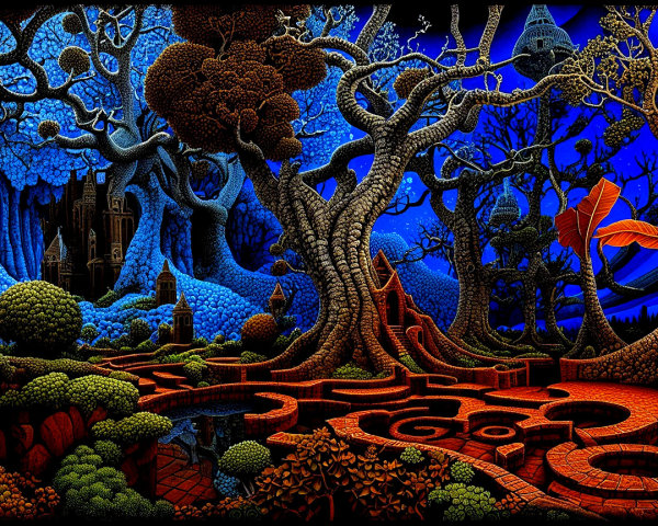 Fantastical Landscape with Vibrant Trees and Castle