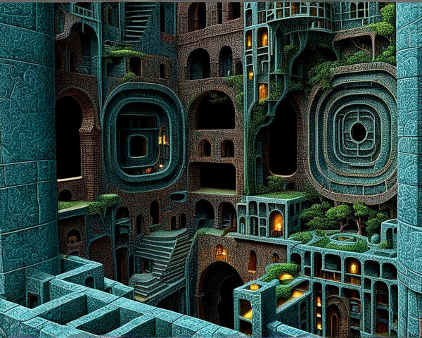 Surreal Architectural Landscape with Stone Structures