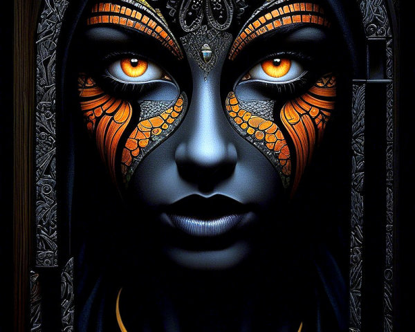 Stylized Portrait of a Woman with Butterfly Face Paint