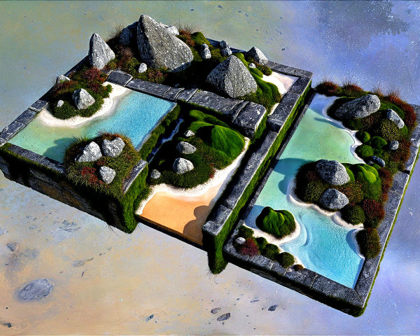 Serene Landscape with Pools and Rocky Pathway