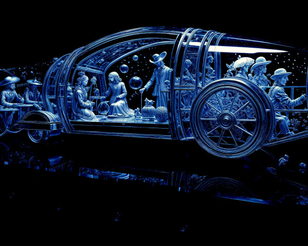 Futuristic Car Design with Transparent Structure and Figurines