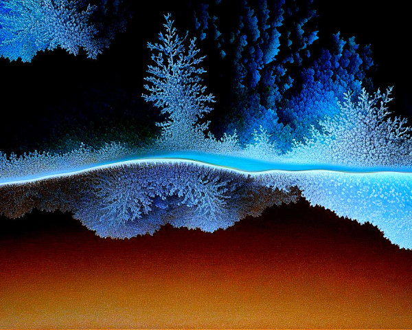 Abstract Landscape with Luminous Blue Line and Foliage