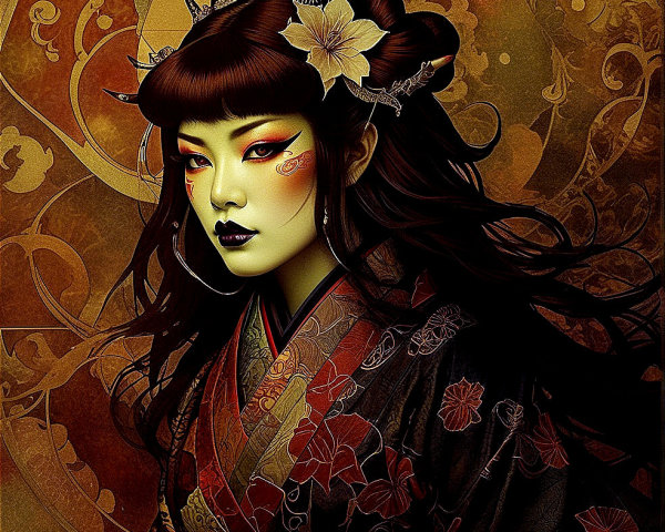 Traditional Japanese Attire with Floral Patterns