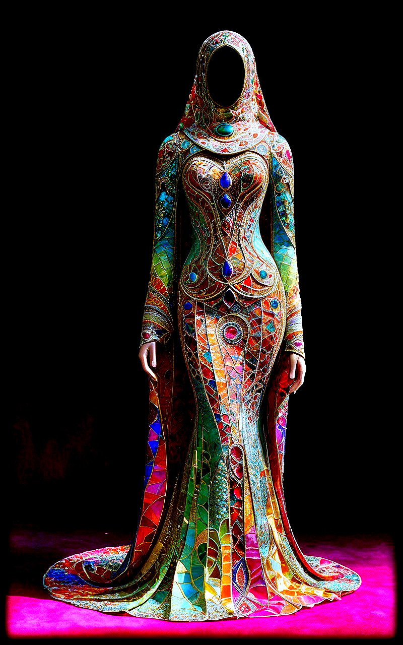Intricately Designed Gown with Vibrant Colors and Patterns