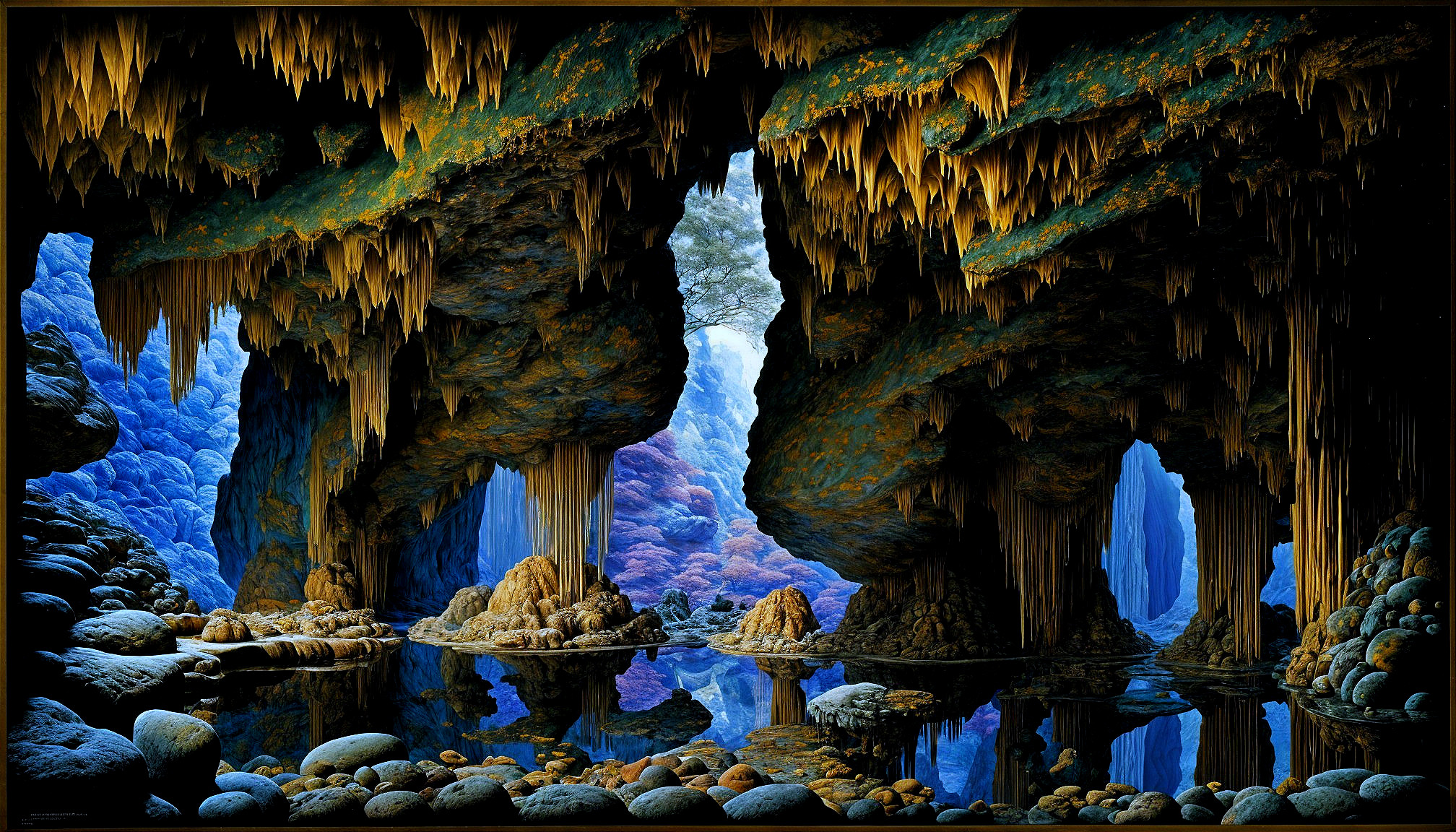 Underground Cavern with Stalactites and Stalagmites