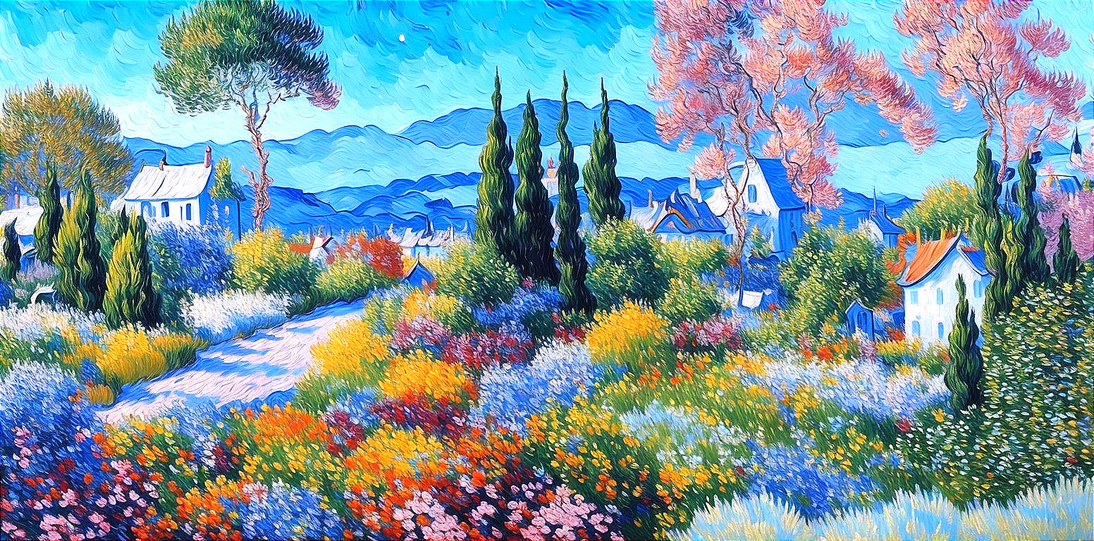 Vibrant Countryside Landscape with Hills and Wildflowers