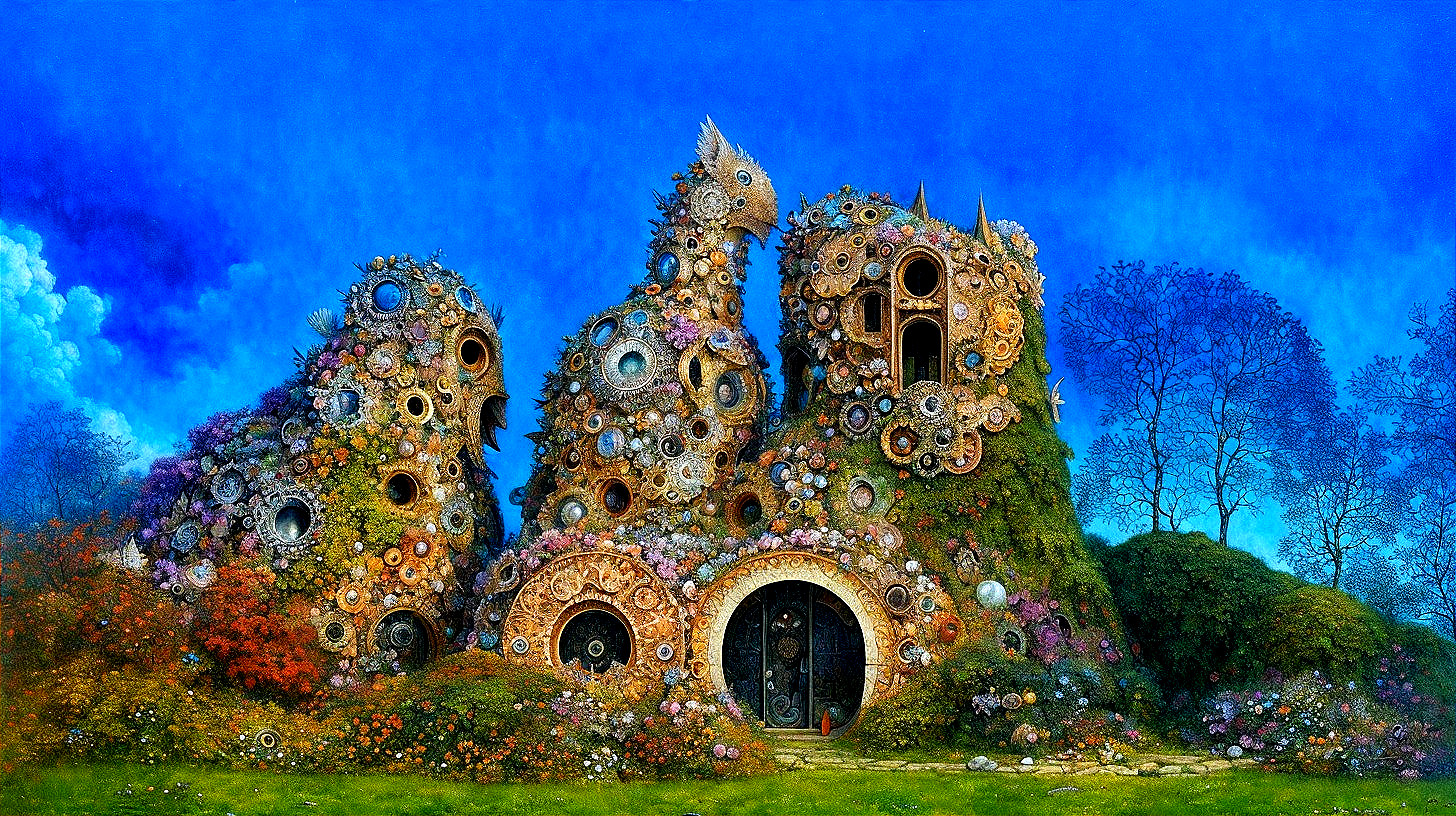 Whimsical Landscape with Organic Creature Structures