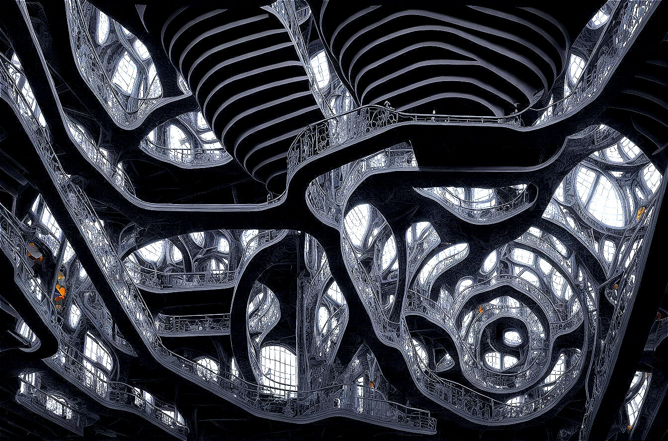 Modern Architectural Interior with Curving Staircases