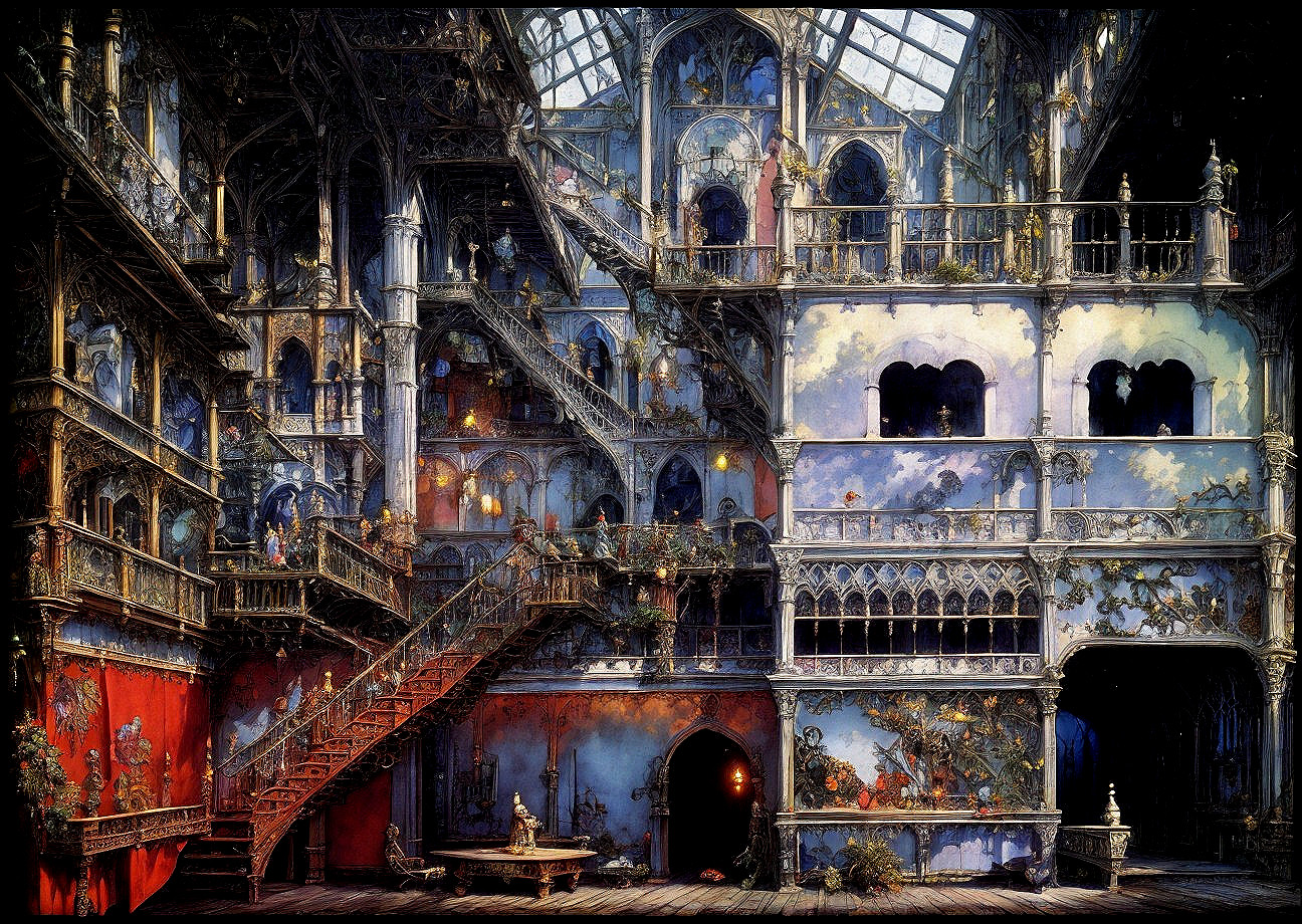 Fantastical Interior with Intricate Architecture and Murals