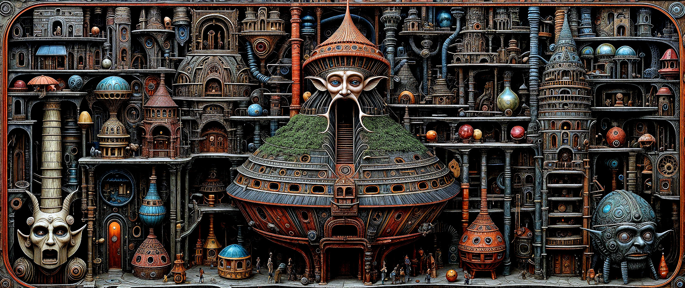 Intricate Cityscape with Organic and Architectural Elements