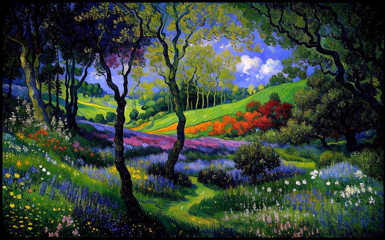 Vibrant Landscape with Colorful Wildflowers and Hills