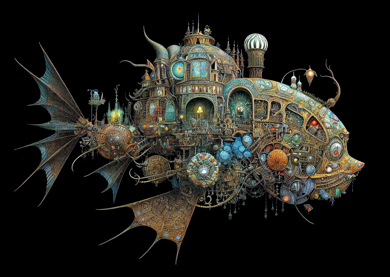 Whimsical Steampunk Fish with Intricate Metalwork