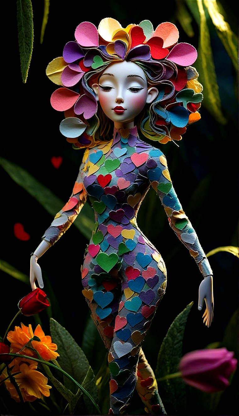 Doll with Floral Headdress and Heart-Shaped Bodysuit