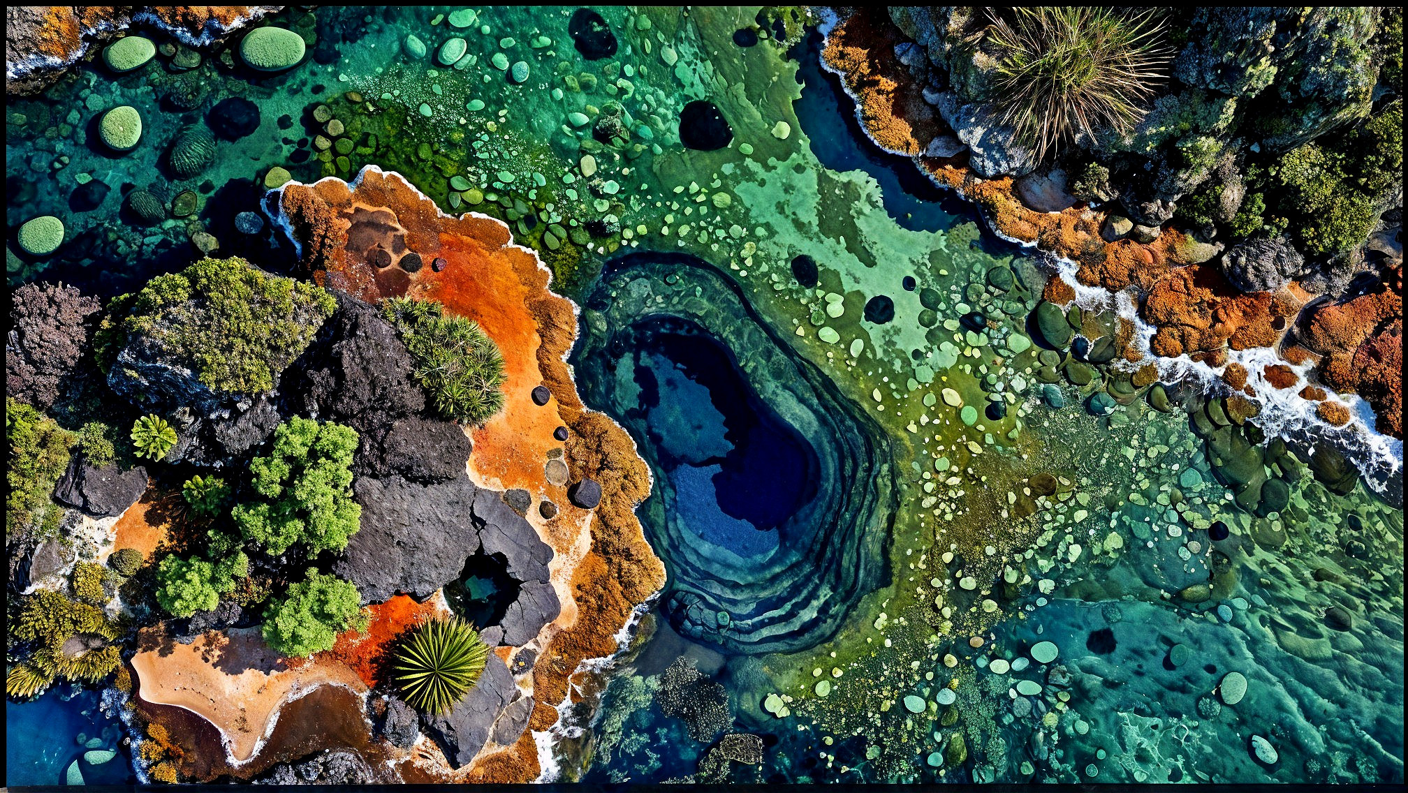 Aerial View of Colorful Coastal Landscape with Algae