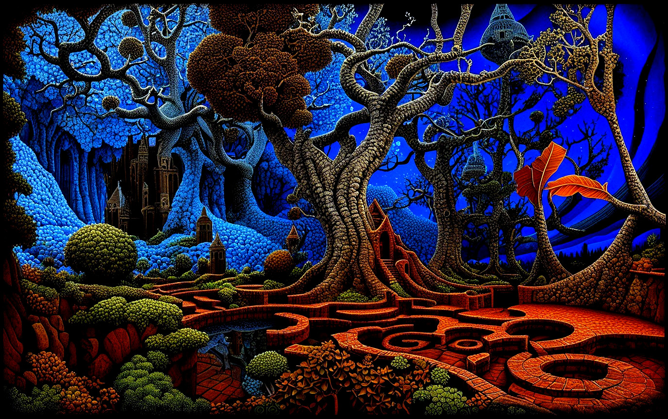 Fantastical Landscape with Vibrant Trees and Castle