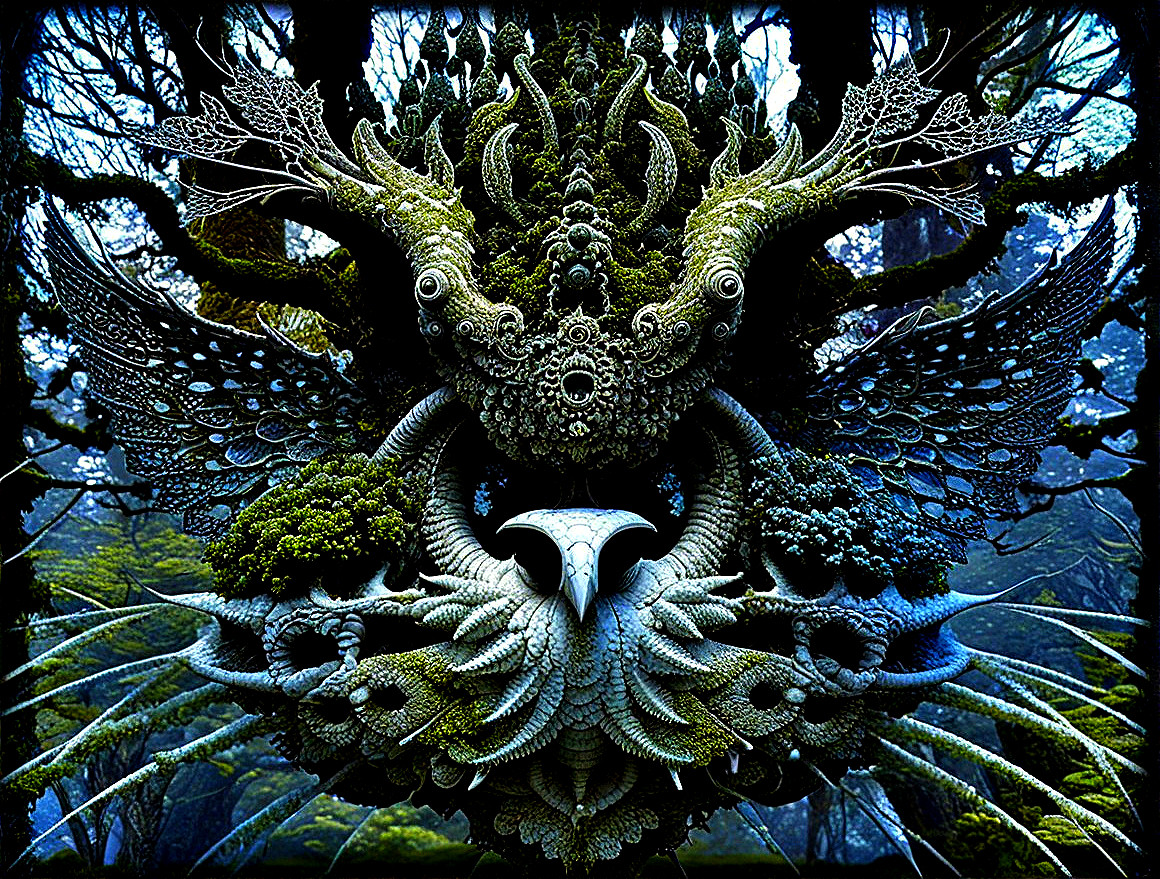 Intricate Dual-Headed Creature in a Mystical Forest
