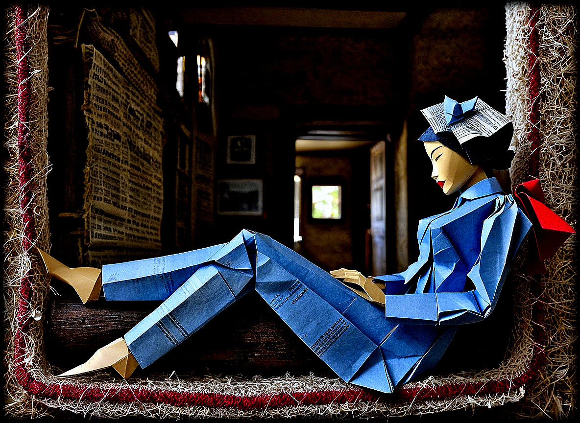 Elegant Origami Figure in Vibrant Blue Outfit