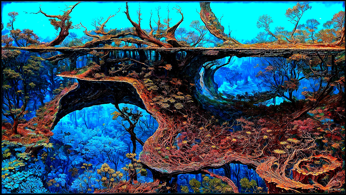 Surreal Landscape with Intertwined Roots and Branches