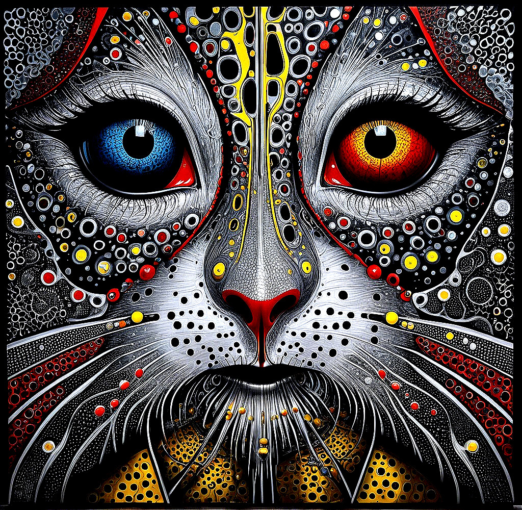 Stylized Close-Up of a Cat's Face with Colorful Fur