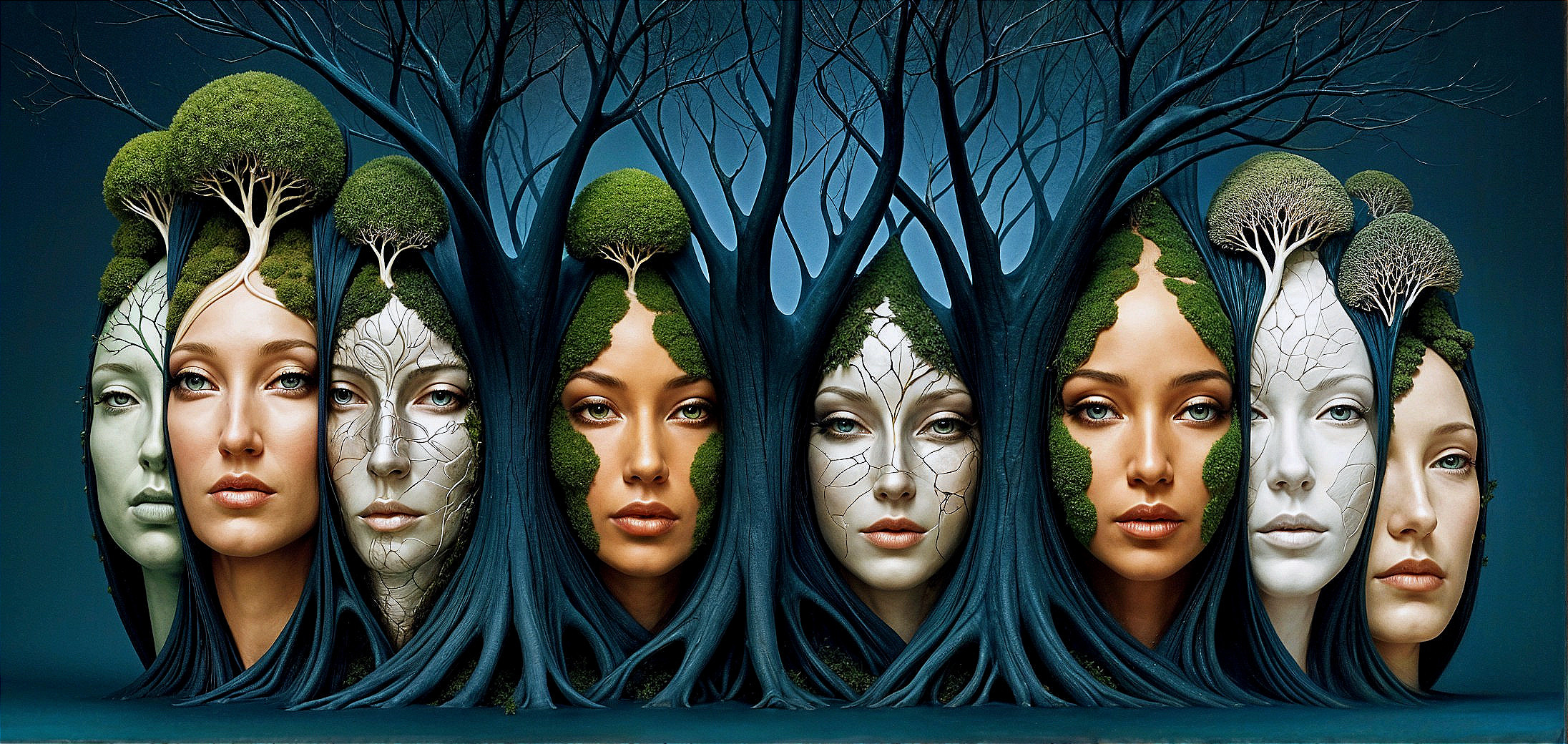 Surreal Faces Merging with Tree-like Structures