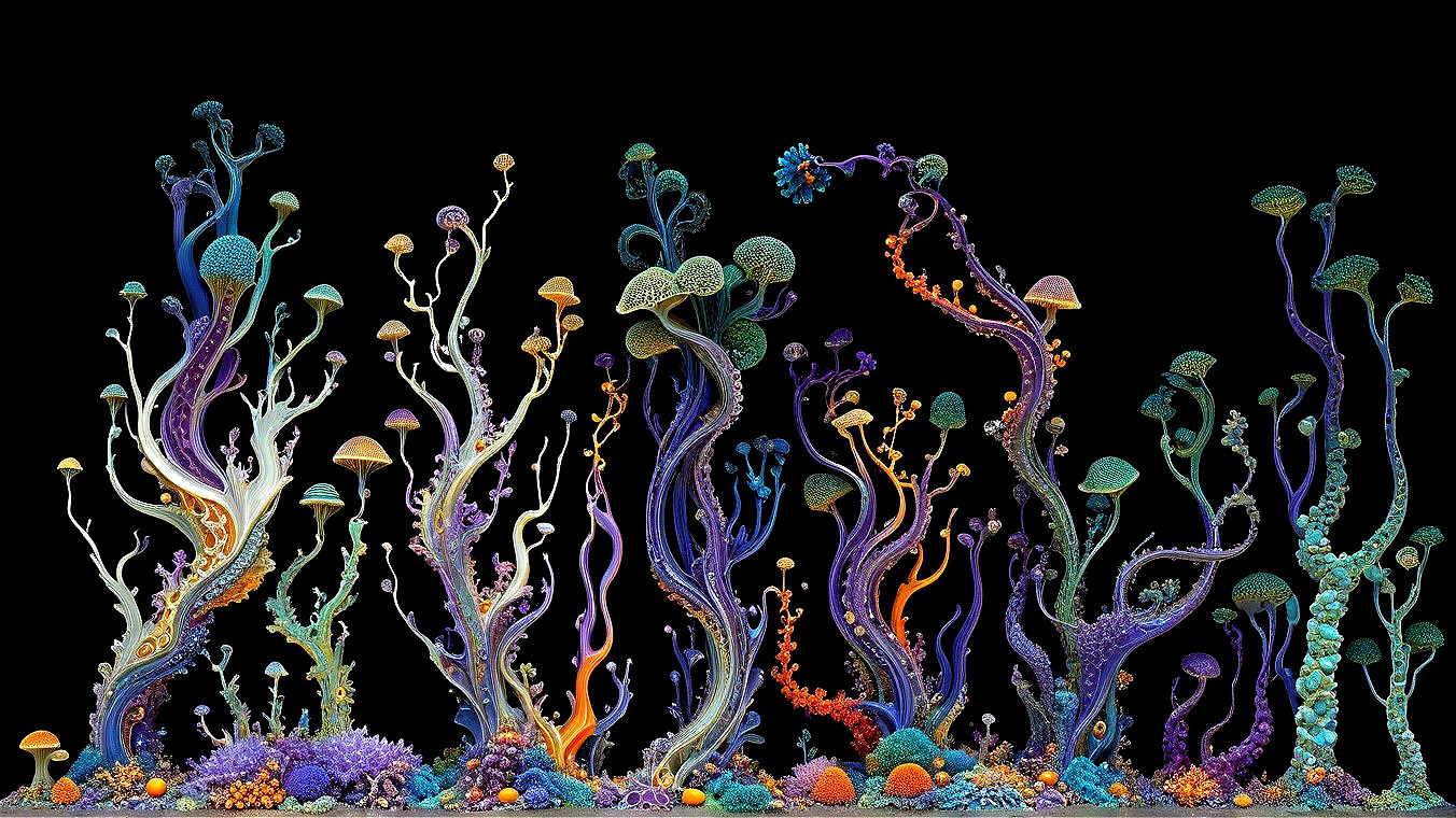 Vibrant Underwater Scene with Coral and Mushrooms